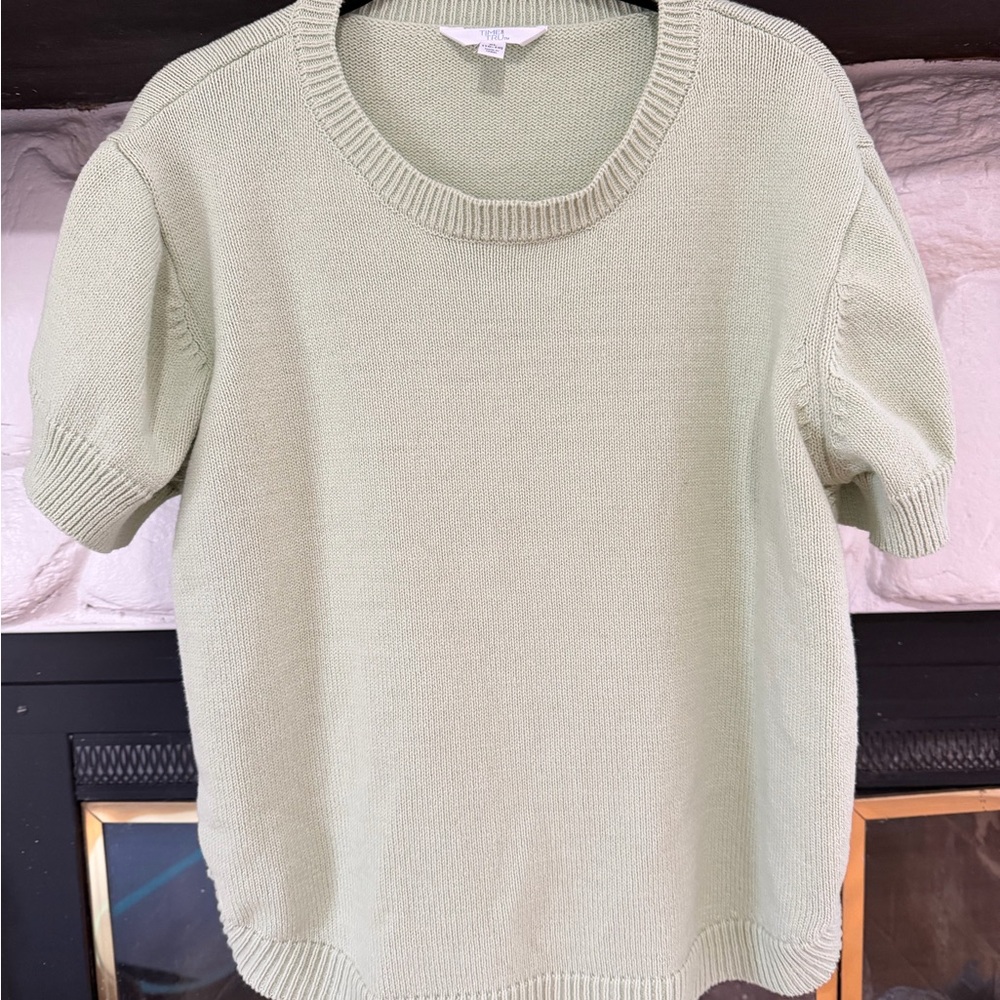 Time and Tru Women's Short Sleeve Sweater - Sage Green